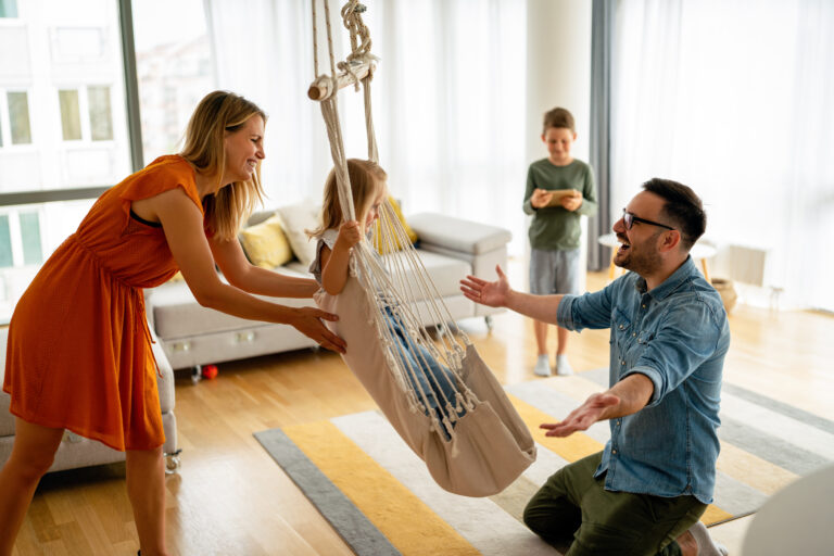 Happy family having fun and spending time together at home