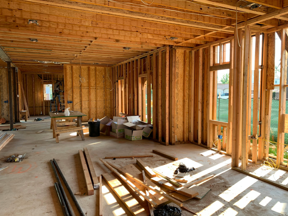 A house going through renovations and being extended