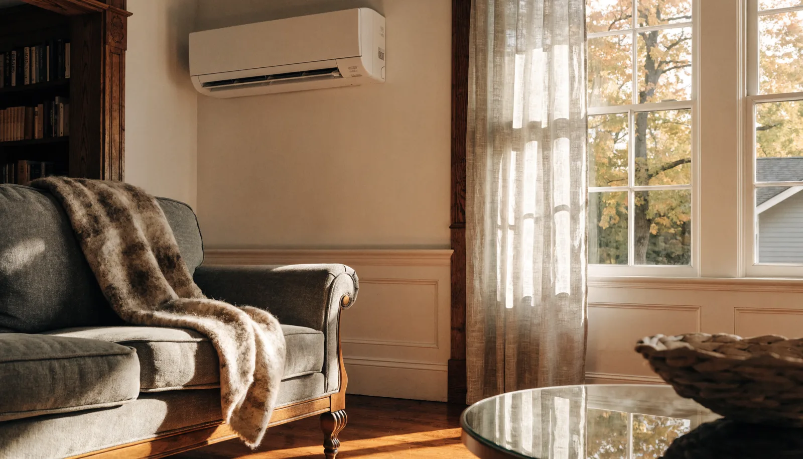 Heating Installation in Framingham, MA: How to Choose Your New System 1 Ductless mini split heating unit installed in the living room of an older Framingham, MA home