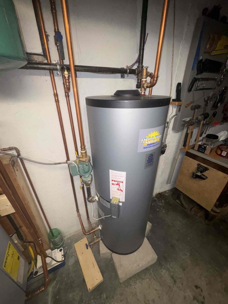 HVAC & Plumbing in Medfield, MA 16 Indirect water heater fed by a gas boiler in a Medfield, MA basement
