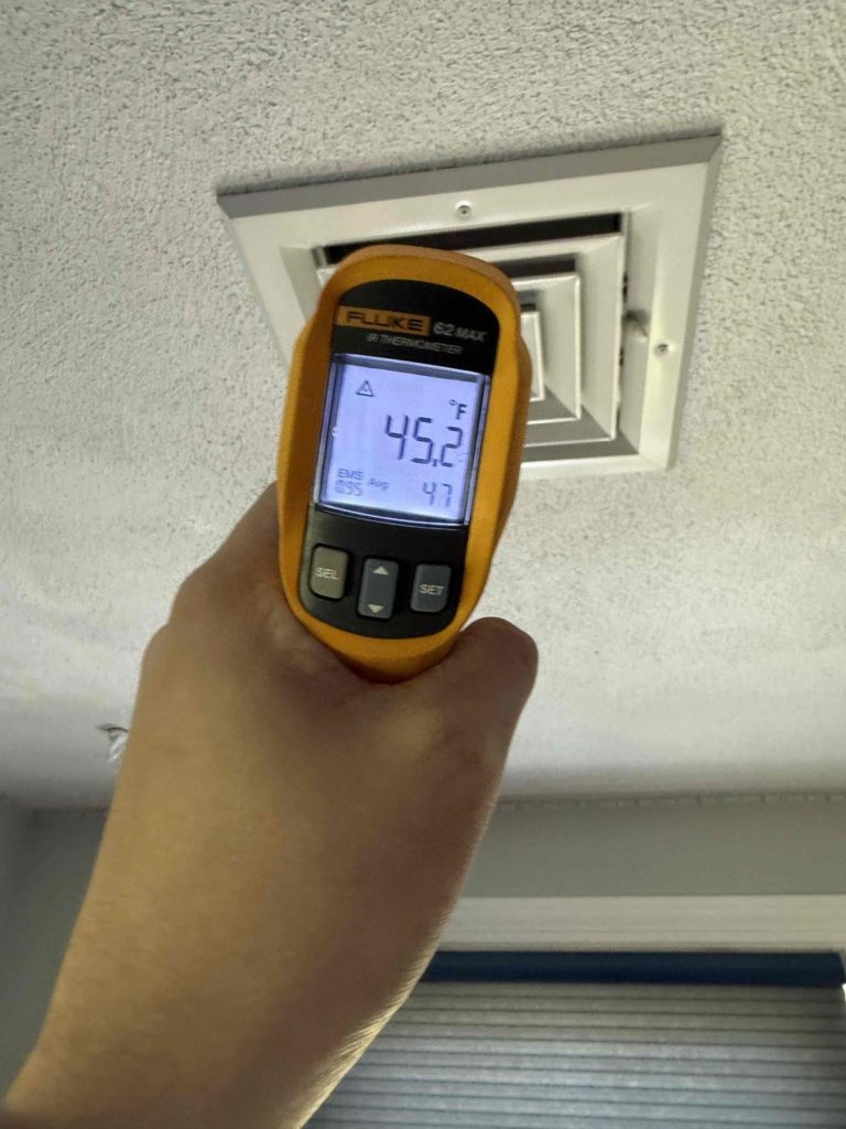 Supply air reading of about 45 degrees during an AC tune-up in Sherborn, MA